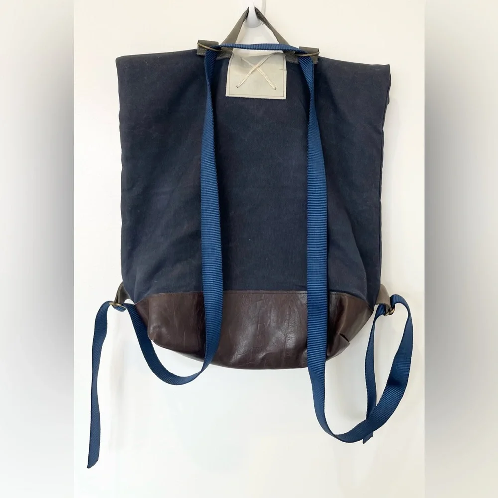 Handmade Roll Zip Backpack Denim Hand Painted Floral Textile Leather Boho Bag